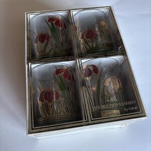 NIB Vintage 22K Gold Culver Cinnabar Iris 12 oz 4 Double Old Fashioned Glasses